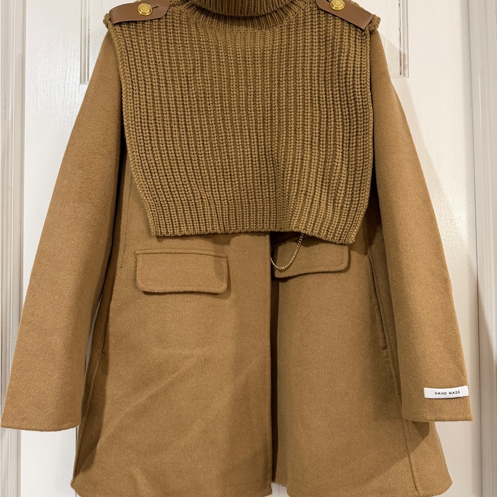 Camel Cape Coat with Knit Detail